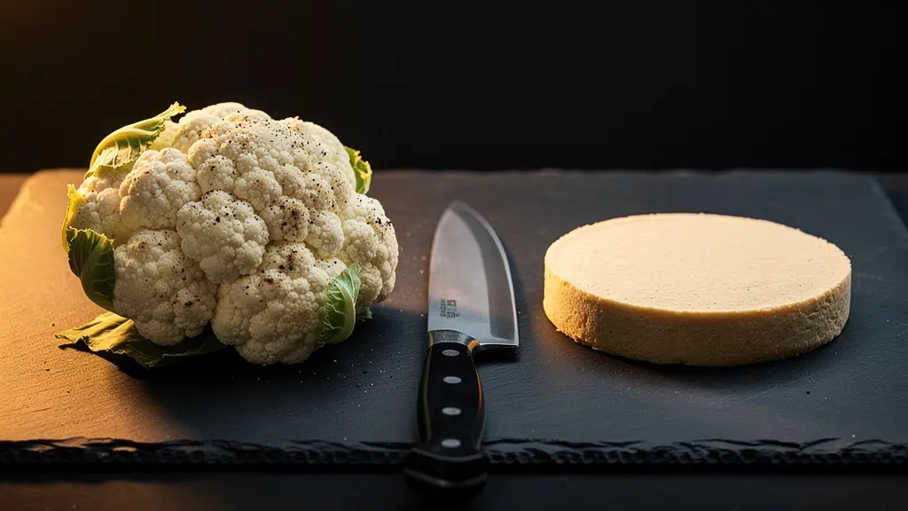 Composition symbolique opposant un legume frais naturel et un substitut de viande vegetale industriel sur un fond epure, illustrant le choix entre formation technique et formation superficielle