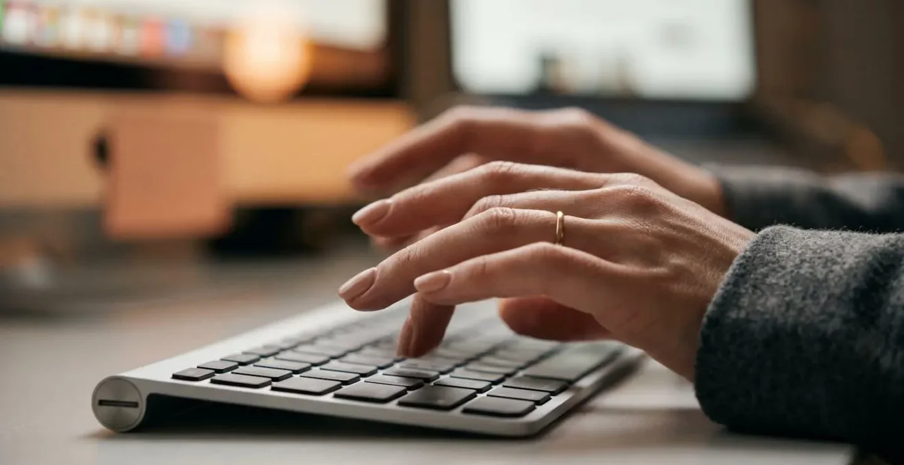 Gros plan sur les mains d'un réceptionniste consultant attentivement l'historique client sur un système informatique
