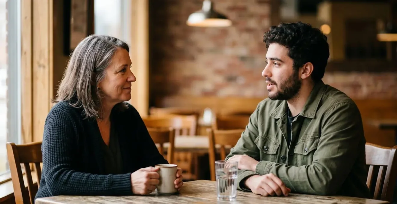 Entretien professionnel constructif entre un manager et un employé dans un cadre bienveillant