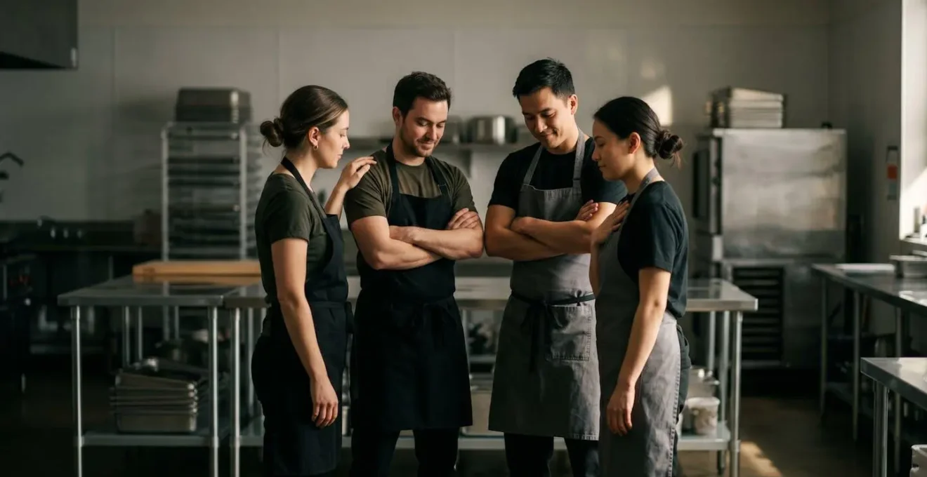 Moment de cohésion d'équipe pour gérer le stress collectif en restauration