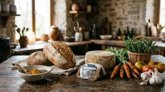 Scène culinaire territoriale authentique montrant l'identité gastronomique locale