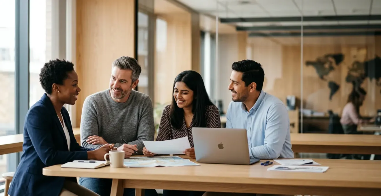 Professionnels du tourisme travaillant dans un environnement moderne et collaboratif