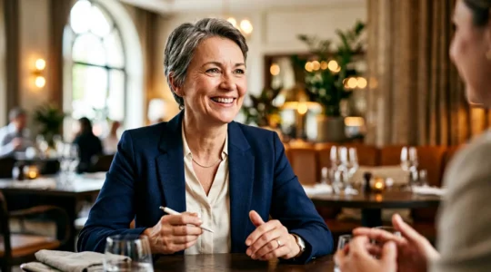Professionnel senior souriant dans l'hôtellerie, incarnant confiance et expérience acquise
