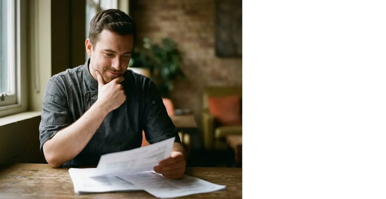 Professionnel de la restauration évaluant son choix de carrière avec avantages en nature