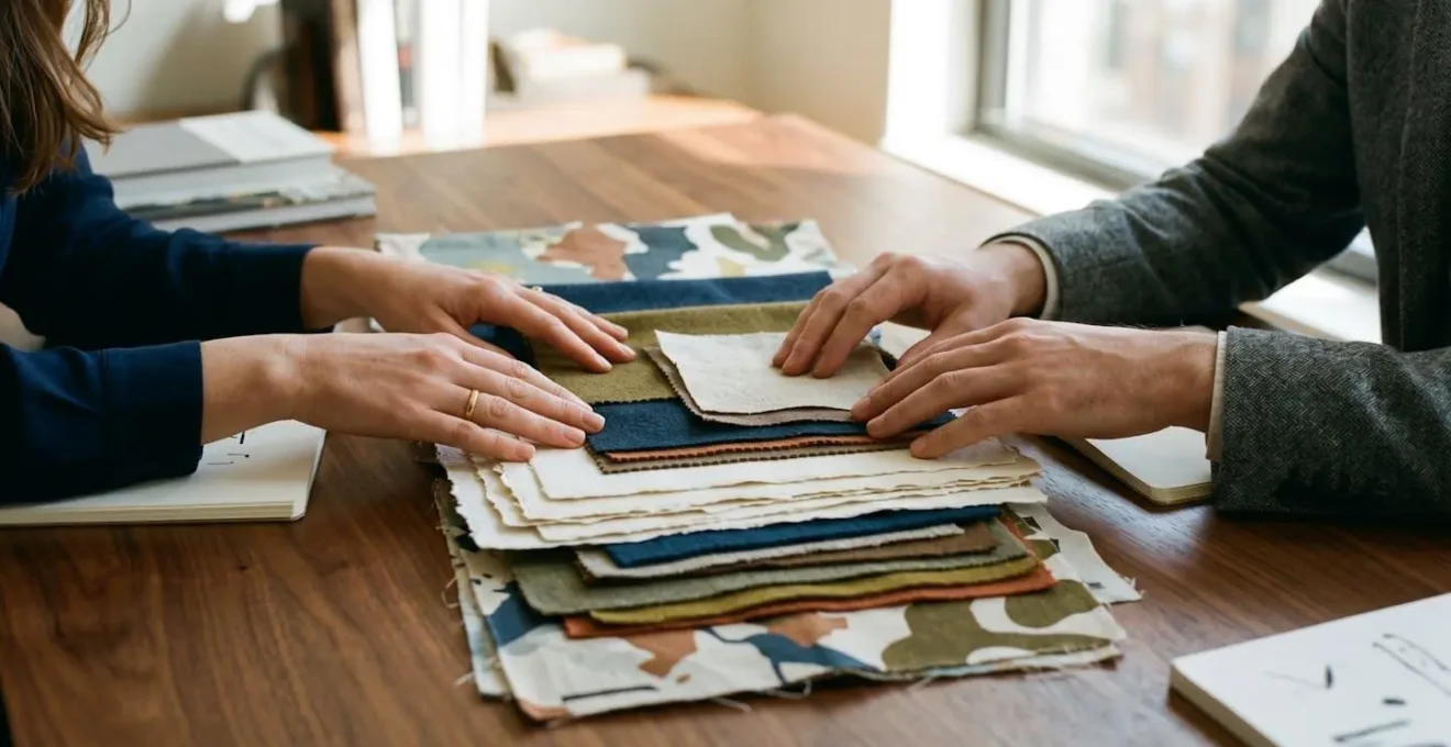 Consultation de devis voyage avec documents stratifiés sur table en bois naturel